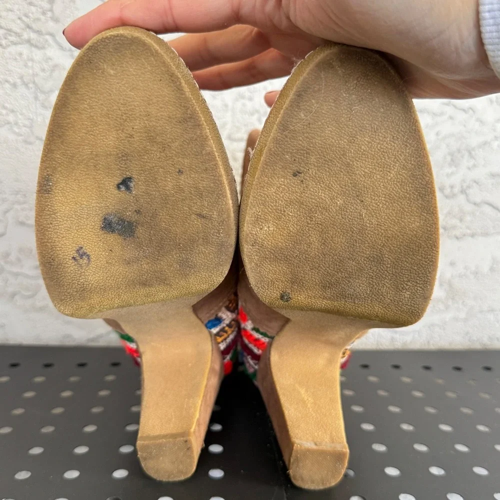 ANTHROPOLOGIE × JASPER &‎ JEERA Boho Suede Pom-Pom Embroidered Booties 7.5 Brown